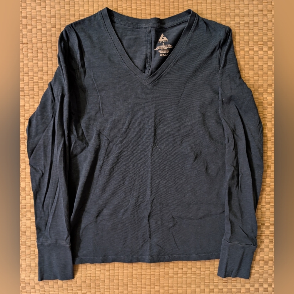 American Giant Premium Slub V-neck Long Sleeve Shirt Blue Women's Size Small